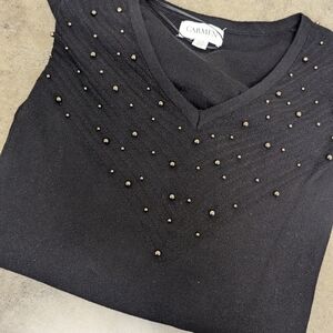 Carmen Marc Valvo Black V-Neck Sweater